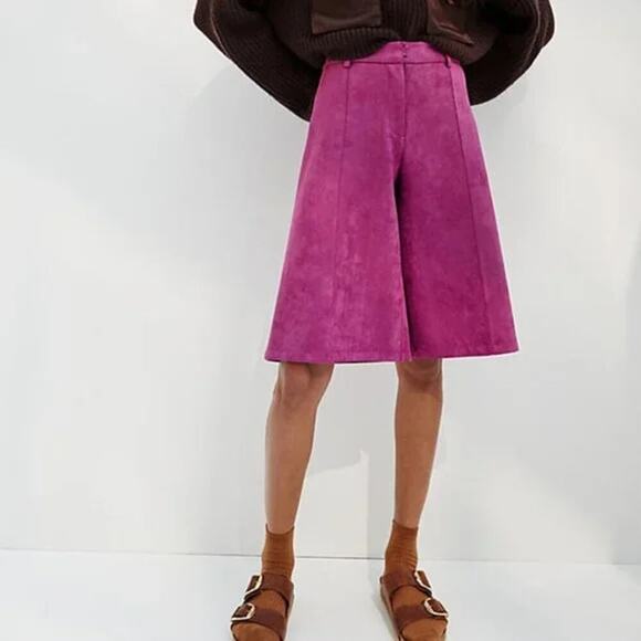 Avec Les Filles Davina Faux Leather Culottes Shorts Plum Purple Women's Size